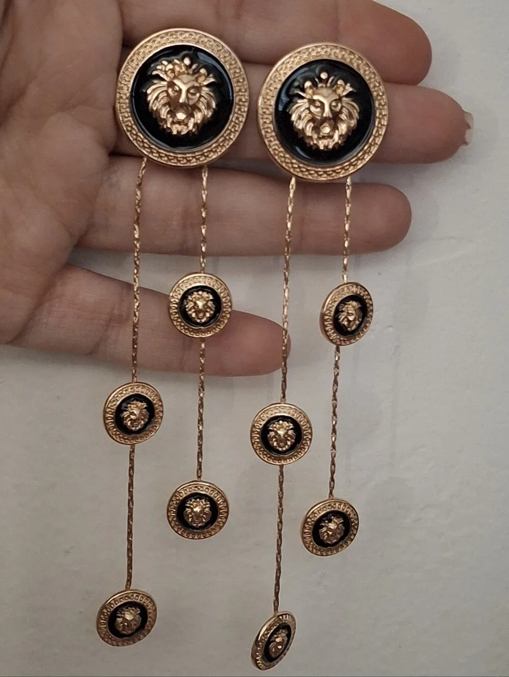 Designer Inspired Black & Gold Lion Earrings